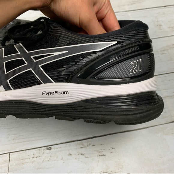 Asics Gel Nimbus 21 Black Silver Athletic Shoes FlyteFoam - Picture 7 of 16